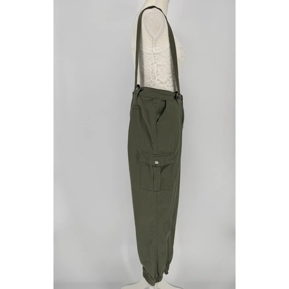 Cali1850 Cargo Jogger Pants Womens 9 Green Cotton Suspenders Gorpcore Utility